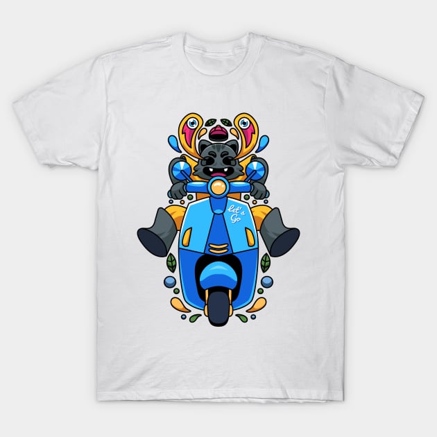 Cat Riding Scooter T-Shirt by yellowline